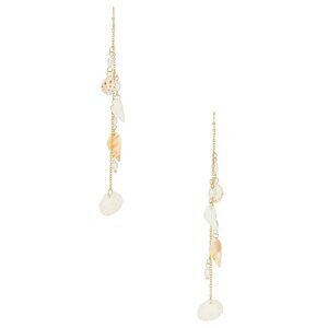 Gold Tone Shell Drop Earrings - White and Cream